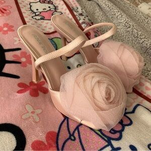 Public Desire Baby Pink Satin Rose Heels
